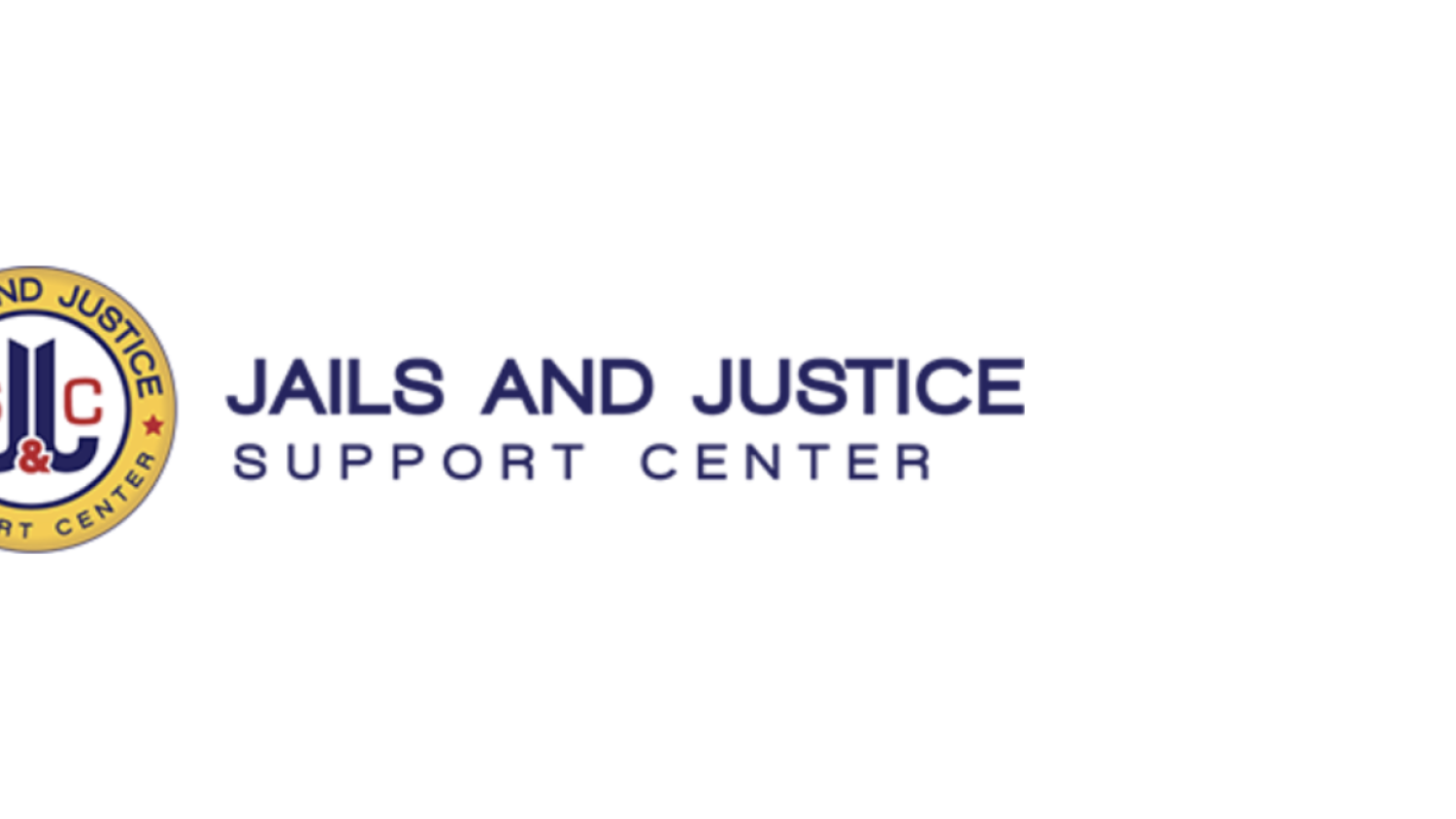 Blue text reading "Jails and Justice Support Center" next to a logo reading "Jails and Justice Support Center."
