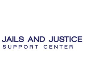 Blue text reading "Jails and Justice Support Center" next to a logo reading "Jails and Justice Support Center."