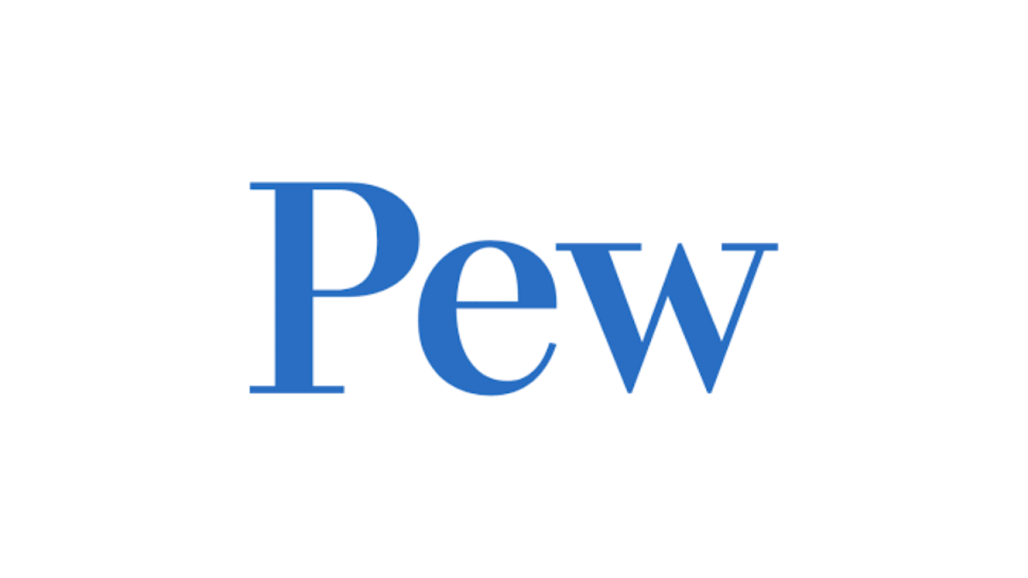 Pew logo with blue letters.