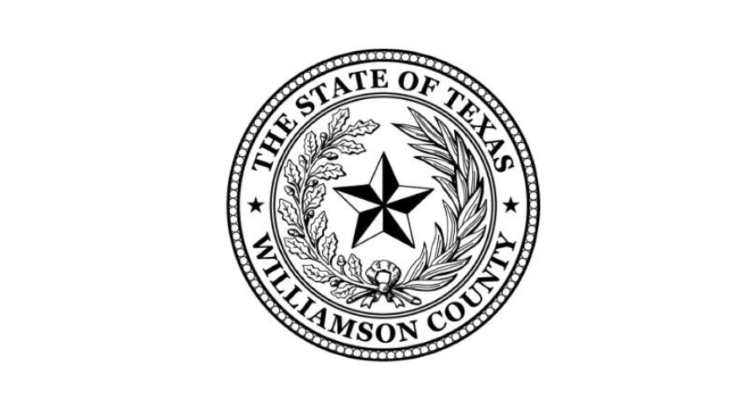 The Williamson County logo features the Texas Seal. In the center, there is a circular shape with a five-pointed star, symbolizing the Lone Star State. The star is surrounded by olive and live oak branches, symbolizing peace and strength. Above the circular emblem, the words "The State of Texas" are displayed, representing the broader identity of the state. The lower half of the logo contains the name of the county, "Williamson County."