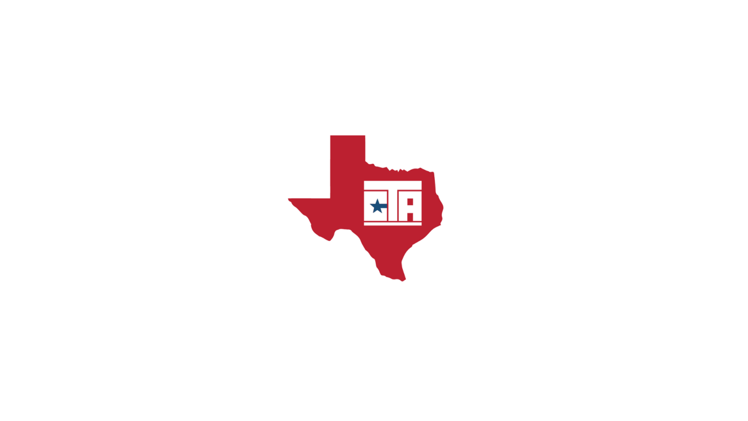 The Texas Corrections Association (CTA) logo features a red Texas shape with white lettering in the center. The letters "CTA" are prominently displayed and shaped within a rectangle. The letter "C" stands out as it incorporates a blue star within it.