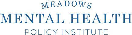 Meadows Mental Health Policy Institute is displayed as text in a lighter blue. “Meadow” is positioned at the top and has a slight arc, signaling a sense of welcomeness to the institute’s mission to create equitable systematic changes through data-driven and trusted policy and program guidance. This is followed by the words “Mental Health” in the second line as the largest pictured text in linear format, followed by “Policy Institute” on the third and final line, also in linear format. Hogg Foundation for Mental Health