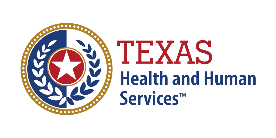 The Texas Health and Human Services logo features the words "Texas" and "Health and Human Services" in distinct colors. The word "Texas" is presented in red text, while "Health and Human Services" appears in blue text. Positioned at the center of the logo is a five-point star. Encircling the star, there is a graphic representation of two olive branches, symbolizing peace and prosperity and reminiscent of the design elements found in the Texas Seal. Furthermore, a golden rope encircles the logo. This logo signifies the connection between Texas, health, human services, and the values of peace and well-being.
