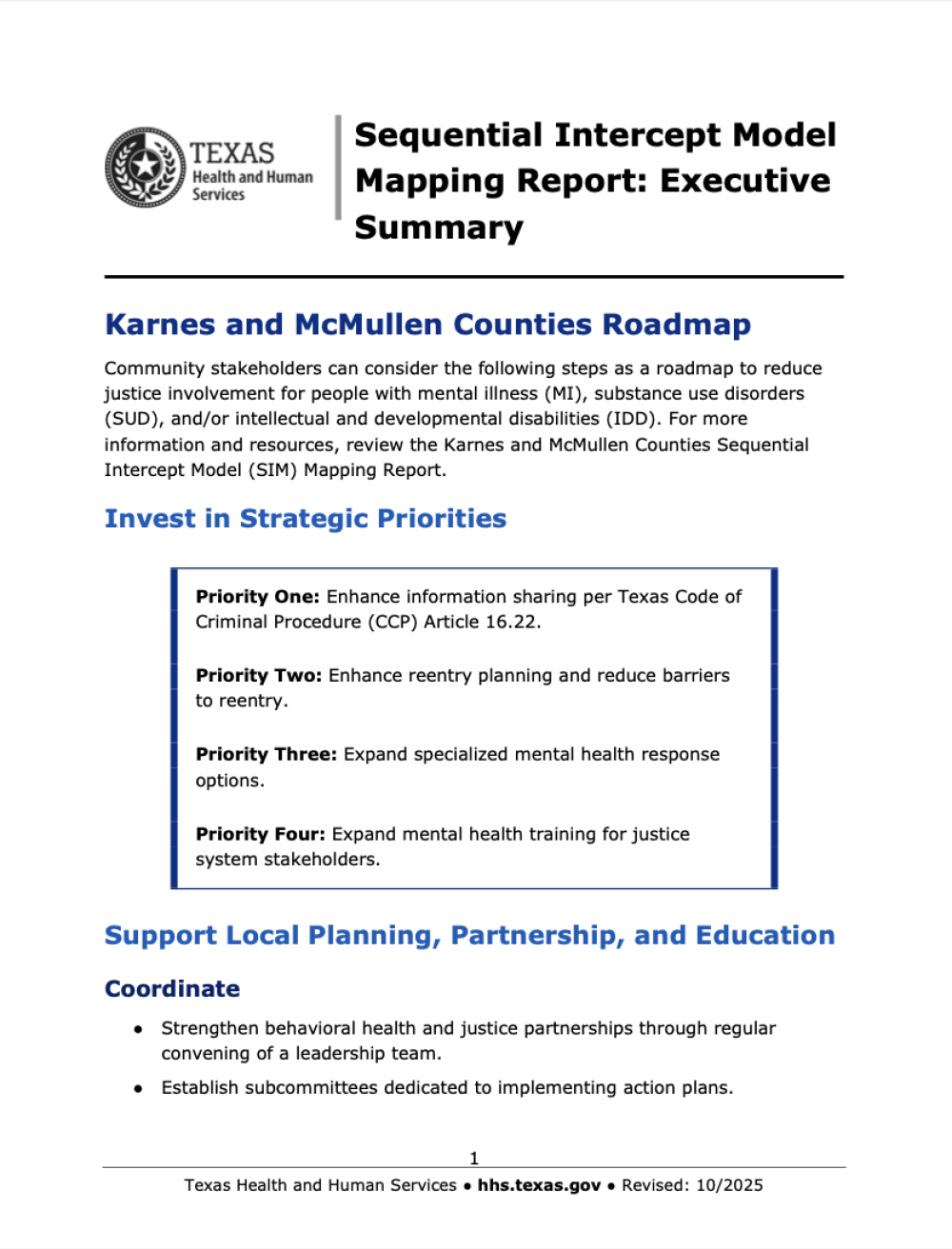 Karnes County SIM Roadmap