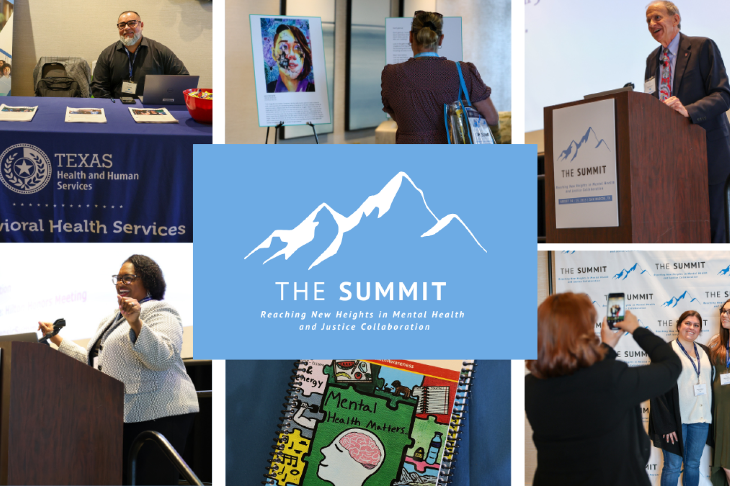 A collage of photos from The Summit conference featuring the event's speakers and attendees.